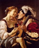 Terbrugghen, Hendrick - A Luteplayer Carousing With A Young Woman Holding A Roemer